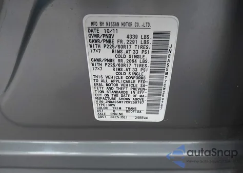 2012 Nissan Rogue Sv z USA, uszkodzony, nr VIN JN8AS5MT7CW259767
